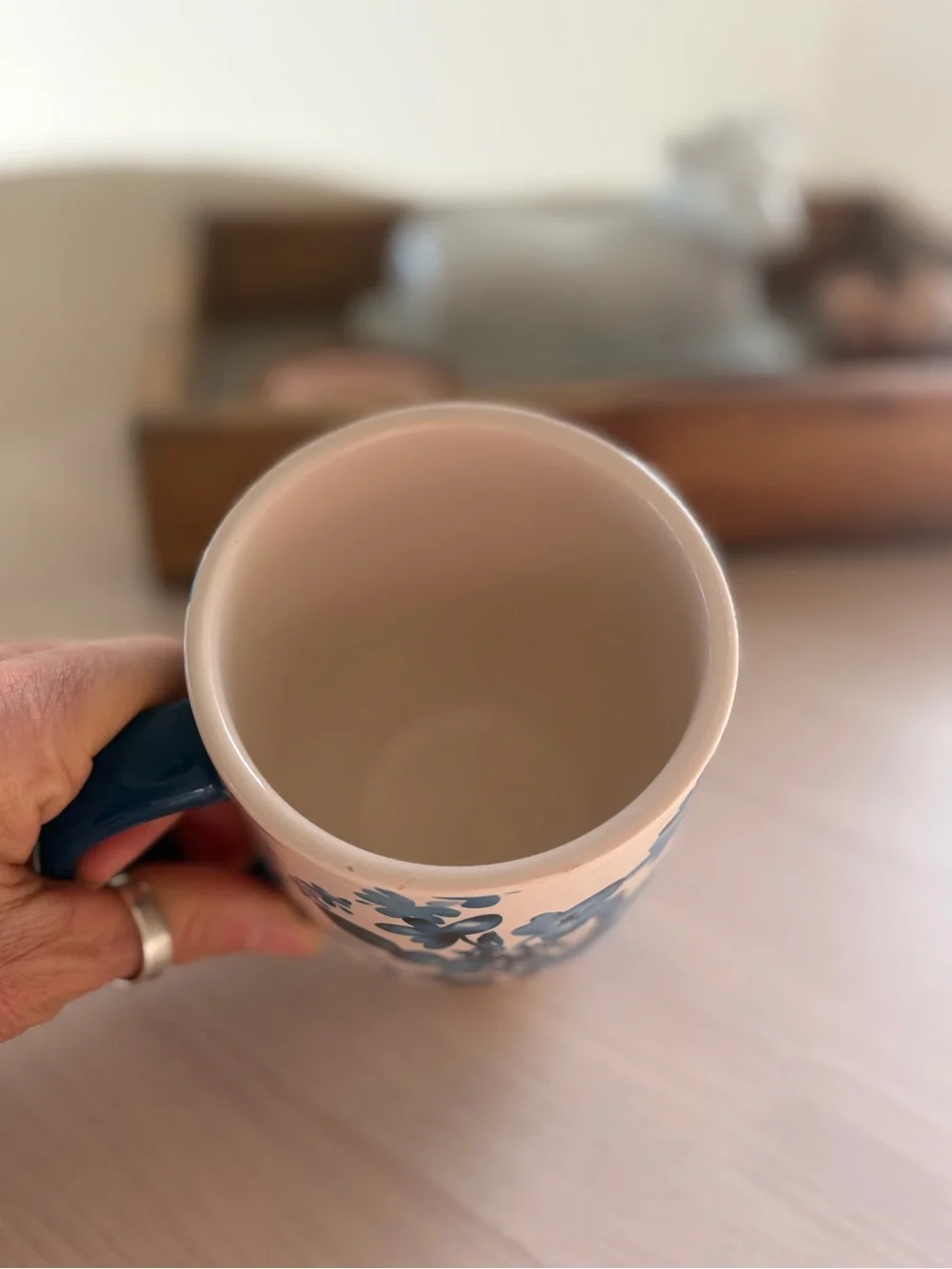 Pier 1 Imports 16 Oz Mug Ironstone Hand Painted Blue Floral Azure